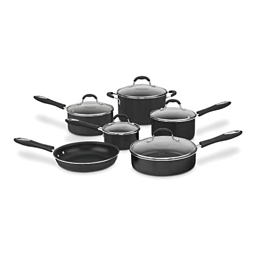 Cuisinart Advantage Nonstick Cookware Set. 11-Piece Pots and Pans Cooking Set with Aluminum Core for Quick and Even Heating. Easy Grip Handles. Dishwasher Safe. 55-11BK
