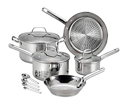 T-fal Performa Stainless Steel Cookware Set 12 Piece Induction Oven Broiler Safe 500F Pots and Pans. Dishwasher Safe Silver