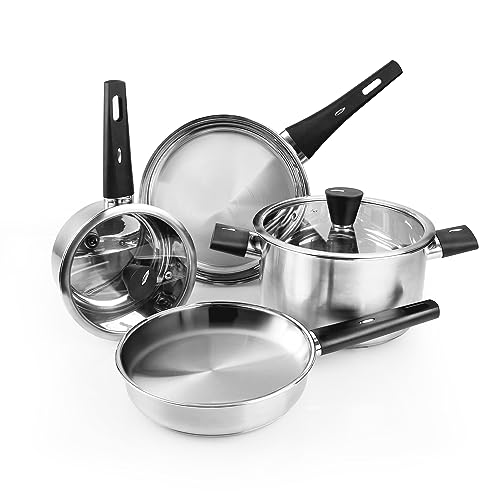 Meythway ?????????????? Stainless Steel Pots and Pans Set Non Toxic. 6PCs Kitchen Cookware Sets with Stay-Cool Handles. Non-Stick. Dishwasher Safe&Compatible with All Stovetops(Gas.Electric&Induction)