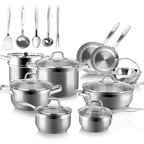 Duxtop Professional Stainless Steel Induction Cookware Set. 19PC Kitchen Pots and Pans Set. Heavy Bottom with Impact-bonded Technology