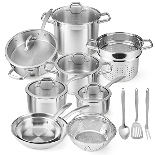 Duxtop Professional Stainless Steel Pots and Pans Set. 17PC Induction Cookware Set. Impact-bonded Technology