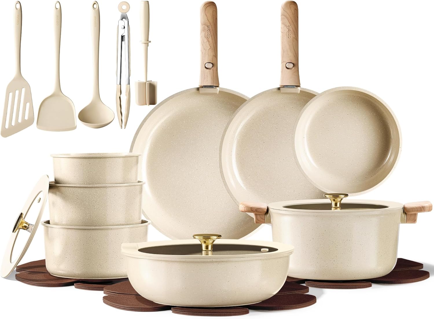 CAROTE 25PCS Ceramic Cookware Set. Pots and Pans set Non Stick. RV Kitchen Cooking Set Removable Handles. Oven Safe. Induction Coolware. Non-toxic Kitchen Cooking Set. PFAS and PFOA Free