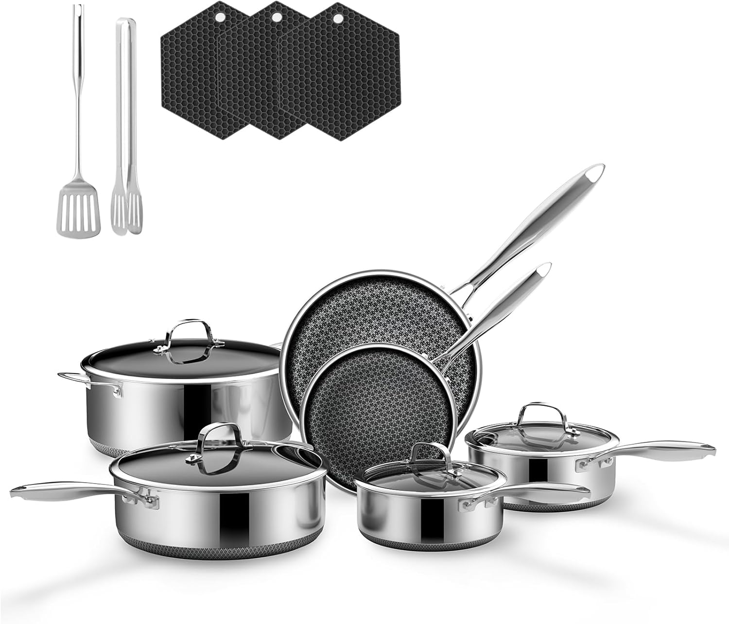 15-Piece 5 Ply Stainless Steel Cookware Set with Lids. Pots and Pans Set Non Stick. Non-Toxic. for Induction. Oven. Dishwasher Safe. RV Essentials. Kitchen Appliances