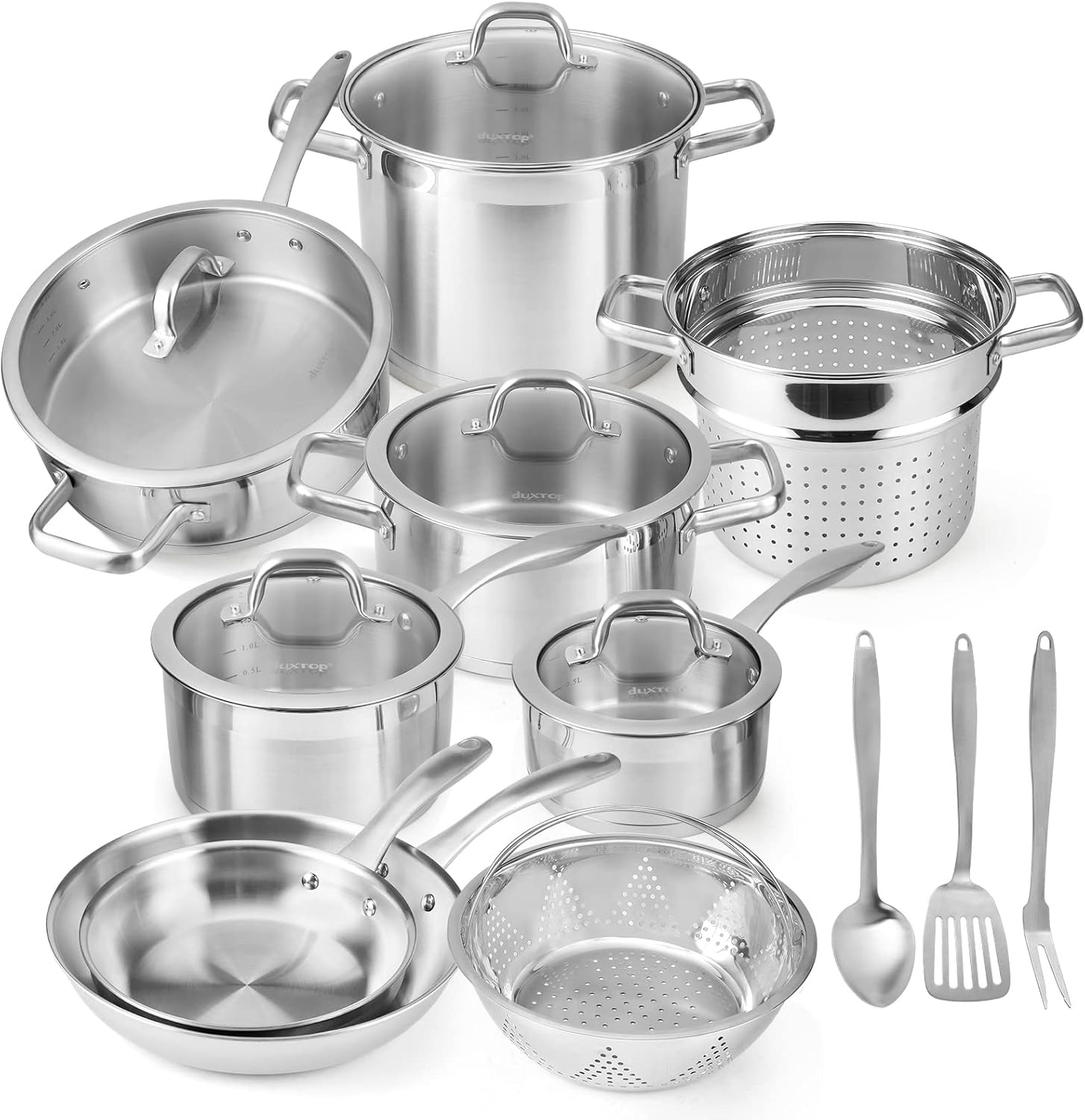 Duxtop Professional Stainless Steel Pots and Pans Set. 17PC Induction Cookware Set. Impact-bonded Technology