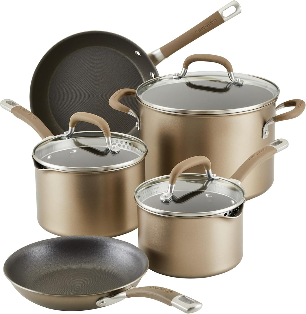 Circulon Premier Professional Hard Anodized Nonstick Cookware Induction Pots and Pans Set. 12 Piece. Bronze