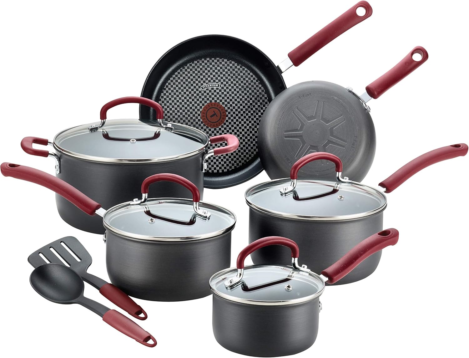 T-fal Experience Nonstick Cookware Set 12 Piece. Induction. Oven Broiler Safe 350F. Kitchen Cooking Set w/Fry Pans. Saucepan. Stockpot. Kitchen Utensils. Pots and Pans. Dishwasher Safe. Black